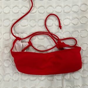 Red strapless swim top